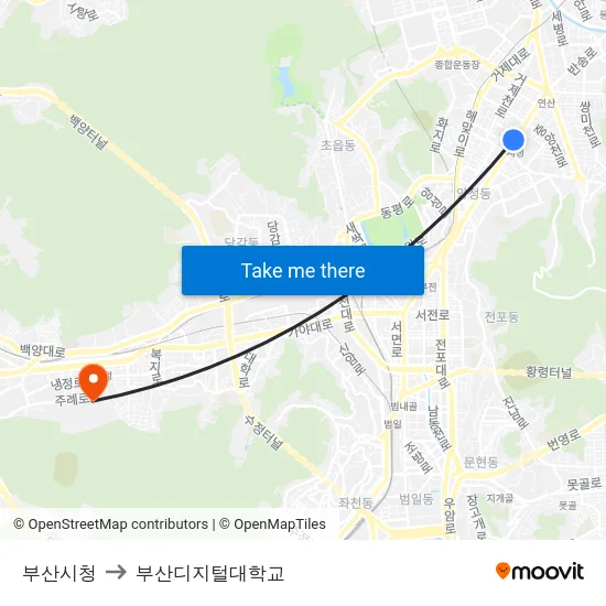 부산시청 to 부산디지털대학교 map