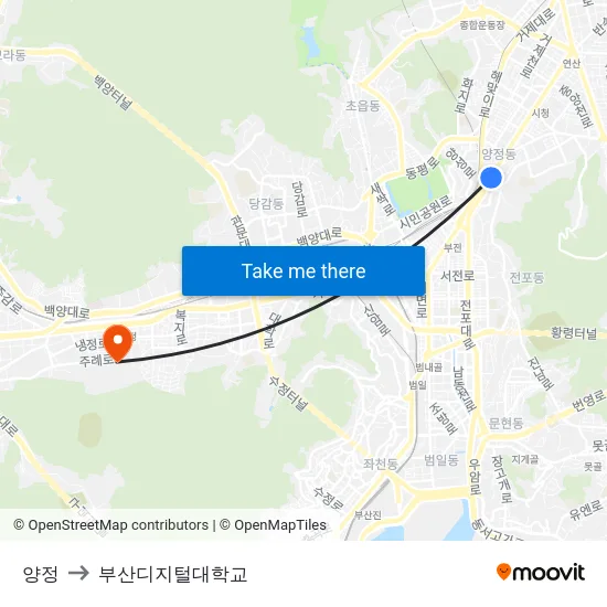양정 to 부산디지털대학교 map