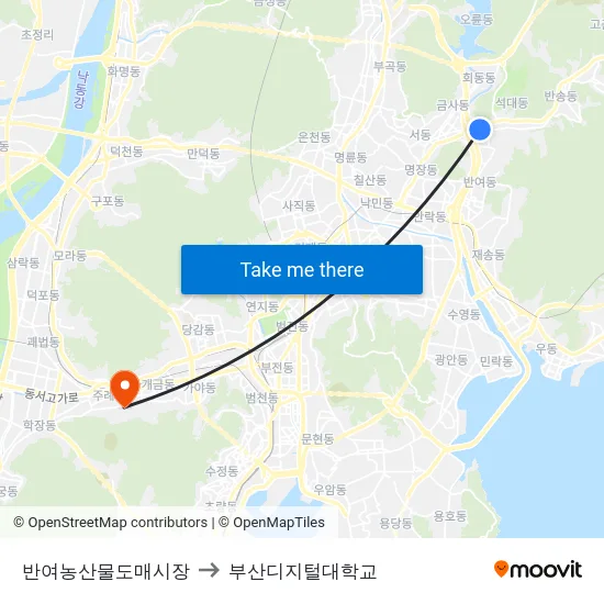 반여농산물도매시장 to 부산디지털대학교 map