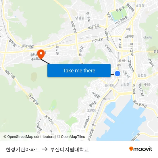 한성기린아파트 to 부산디지털대학교 map
