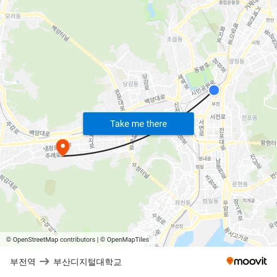 부전역 to 부산디지털대학교 map
