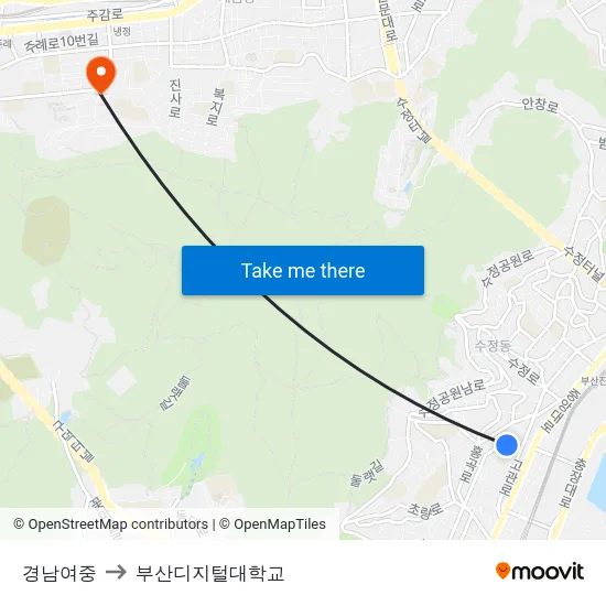 경남여중 to 부산디지털대학교 map