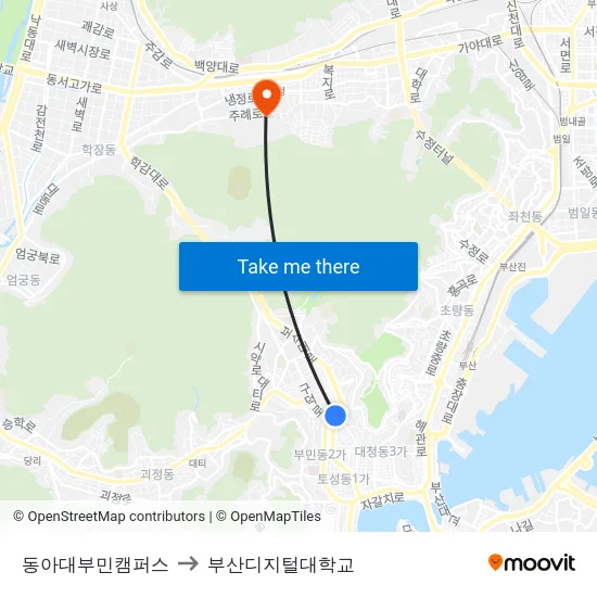 동아대부민캠퍼스 to 부산디지털대학교 map