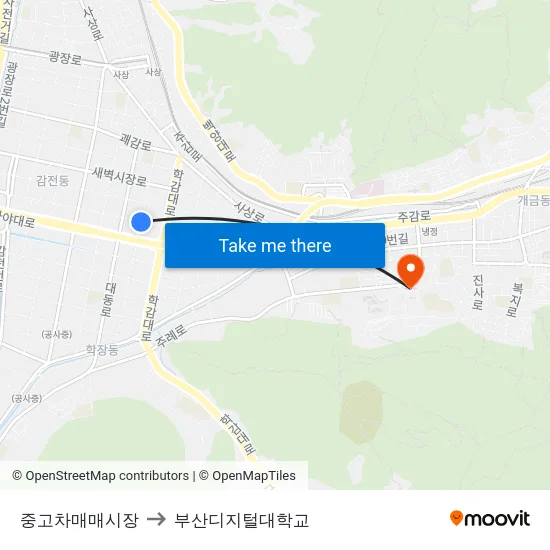 중고차매매시장 to 부산디지털대학교 map