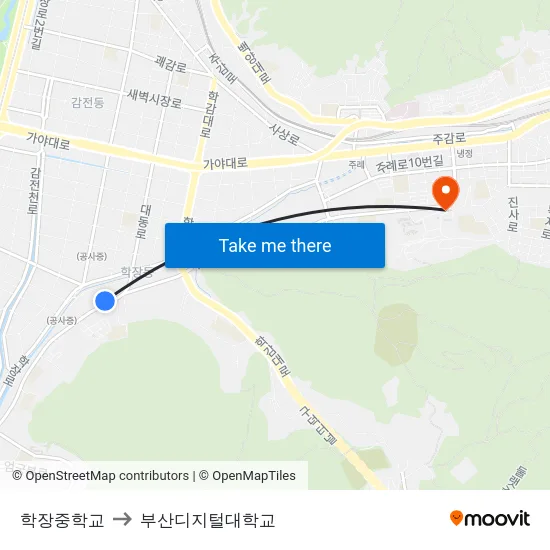 학장중학교 to 부산디지털대학교 map