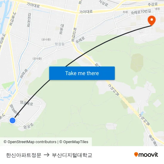 한신아파트정문 to 부산디지털대학교 map