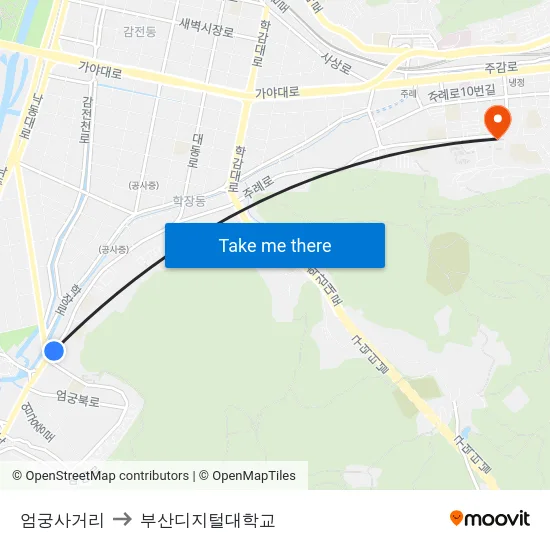 엄궁사거리 to 부산디지털대학교 map