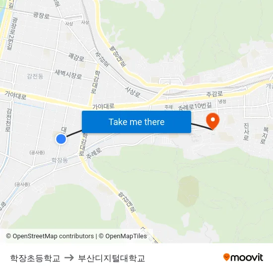 학장초등학교 to 부산디지털대학교 map
