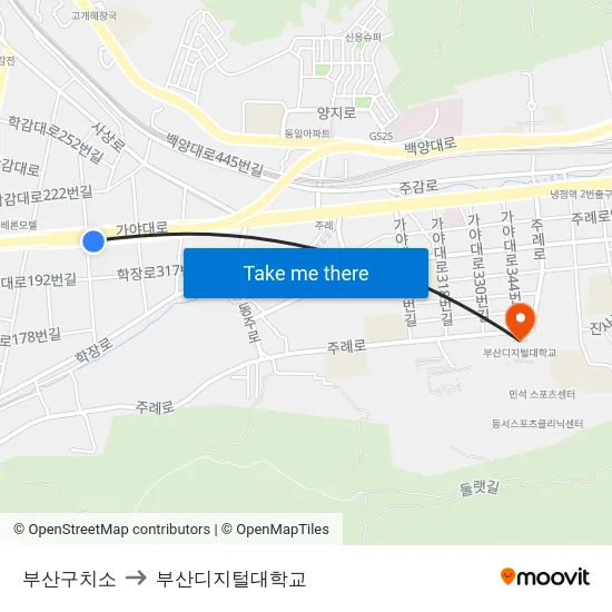 부산구치소 to 부산디지털대학교 map