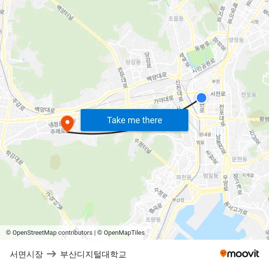 서면시장 to 부산디지털대학교 map