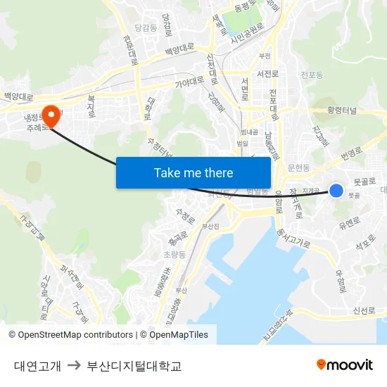 대연고개 to 부산디지털대학교 map