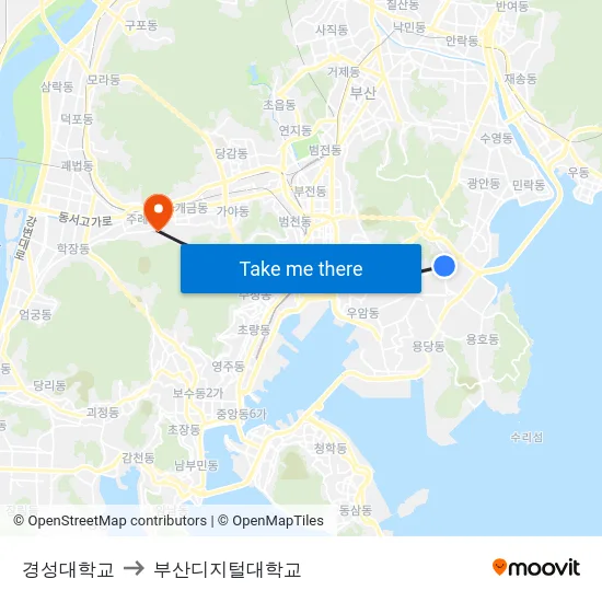 경성대학교 to 부산디지털대학교 map