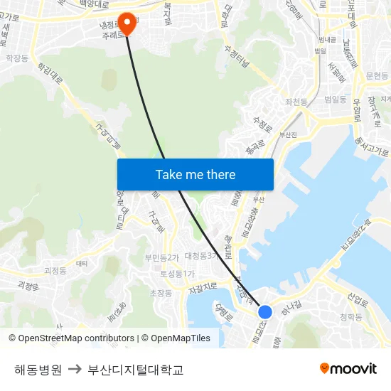 해동병원 to 부산디지털대학교 map
