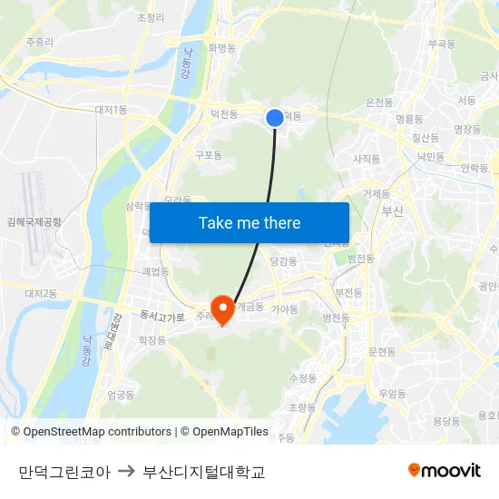 만덕그린코아 to 부산디지털대학교 map