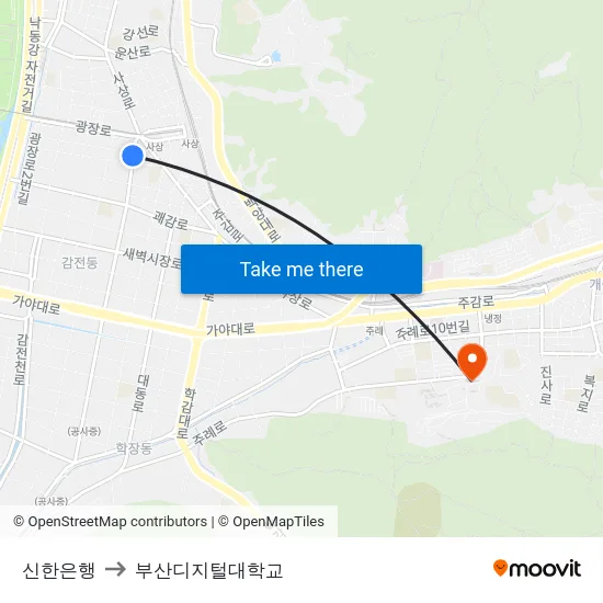 신한은행 to 부산디지털대학교 map