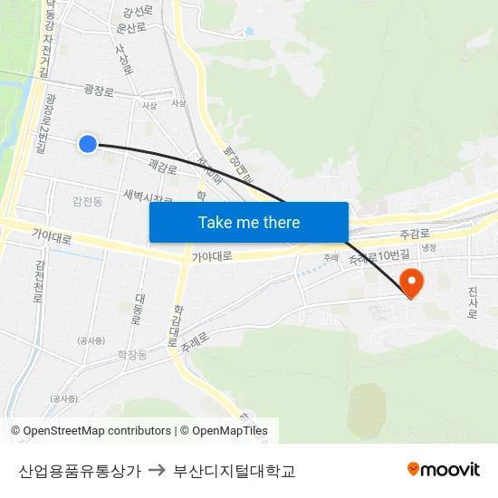 산업용품유통상가 to 부산디지털대학교 map