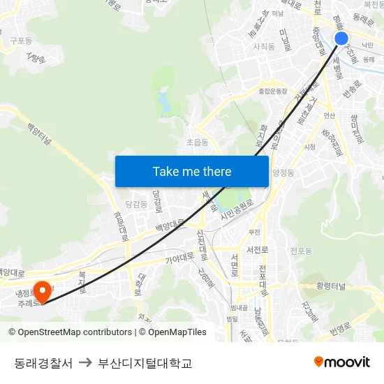 동래경찰서 to 부산디지털대학교 map
