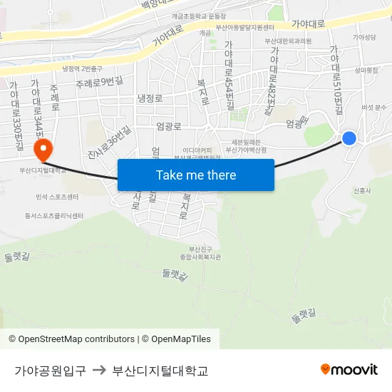 가야공원입구 to 부산디지털대학교 map