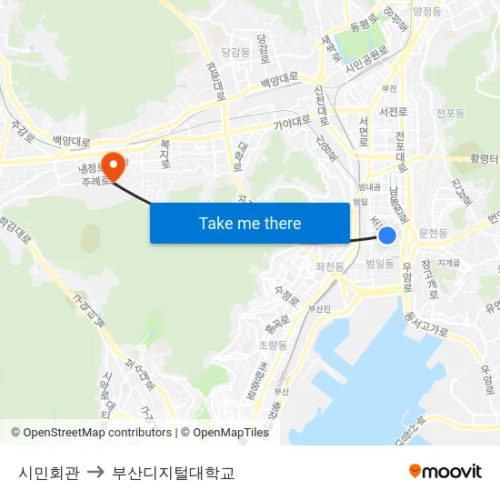 시민회관 to 부산디지털대학교 map