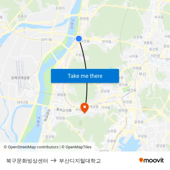 북구문화빙상센터 to 부산디지털대학교 map