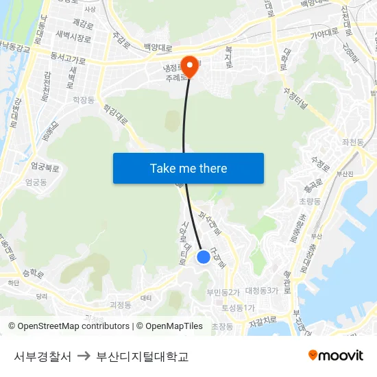 서부경찰서 to 부산디지털대학교 map