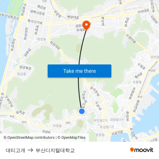 대티고개 to 부산디지털대학교 map