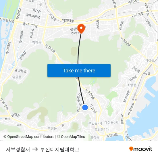서부경찰서 to 부산디지털대학교 map