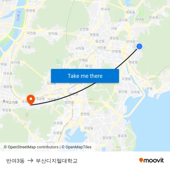 반여3동 to 부산디지털대학교 map
