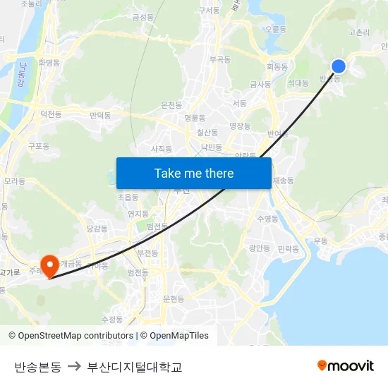 반송본동 to 부산디지털대학교 map