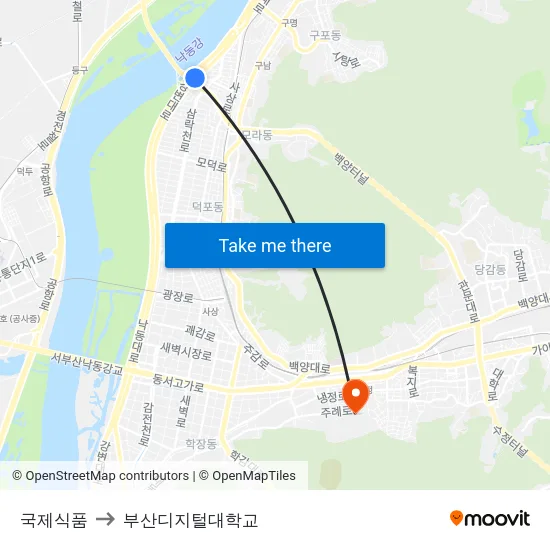 국제식품 to 부산디지털대학교 map