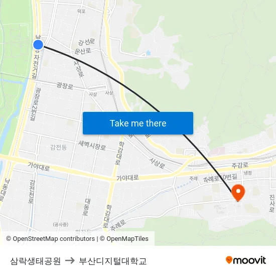 삼락생태공원 to 부산디지털대학교 map