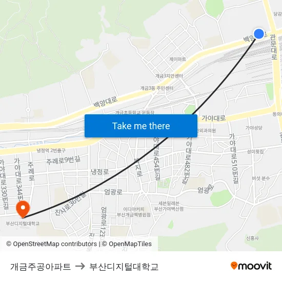개금주공아파트 to 부산디지털대학교 map