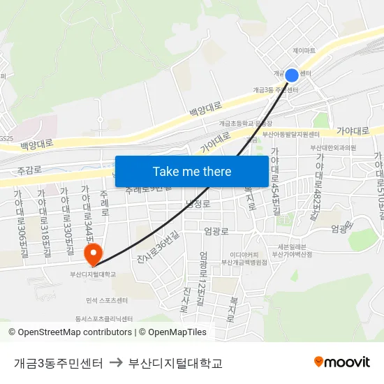 개금3동주민센터 to 부산디지털대학교 map