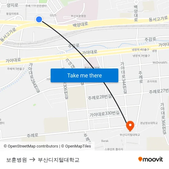보훈병원 to 부산디지털대학교 map