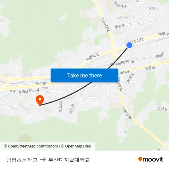당평초등학교 to 부산디지털대학교 map