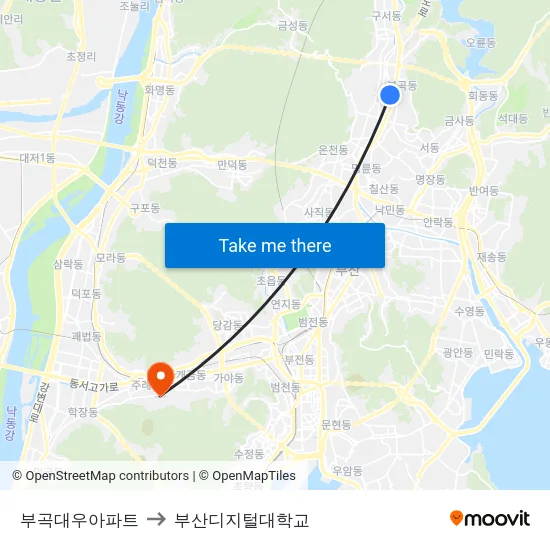 부곡대우아파트 to 부산디지털대학교 map