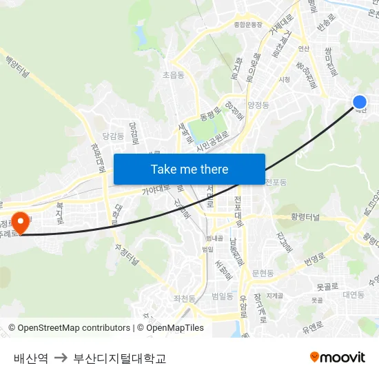 배산역 to 부산디지털대학교 map