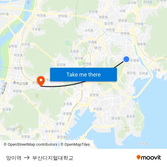 망미역 to 부산디지털대학교 map