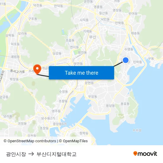 광안시장 to 부산디지털대학교 map