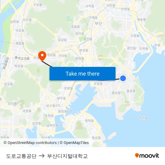 도로교통공단 to 부산디지털대학교 map