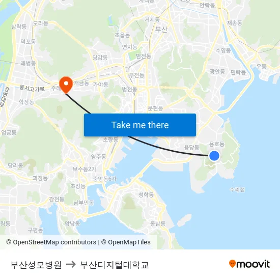 부산성모병원 to 부산디지털대학교 map