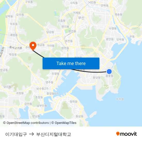 이기대입구 to 부산디지털대학교 map