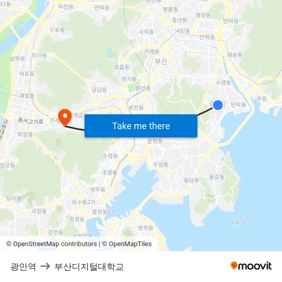 광안역 to 부산디지털대학교 map