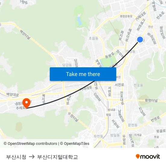 부산시청 to 부산디지털대학교 map