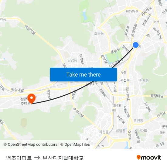 백조아파트 to 부산디지털대학교 map