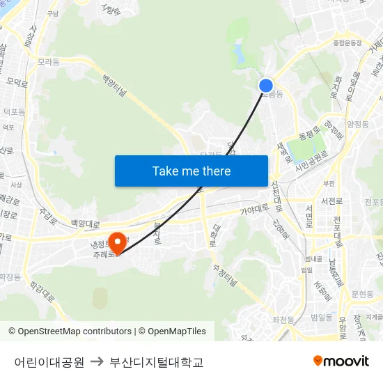 어린이대공원 to 부산디지털대학교 map