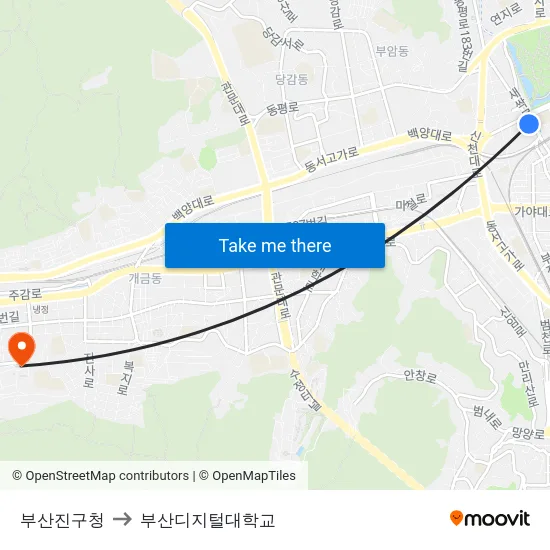 부산진구청 to 부산디지털대학교 map