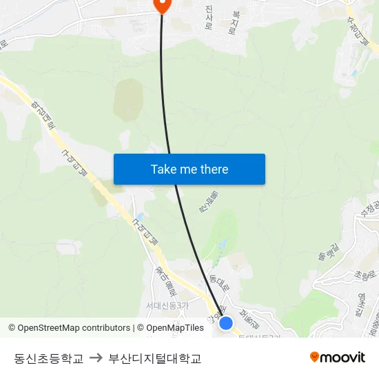 동신초등학교 to 부산디지털대학교 map