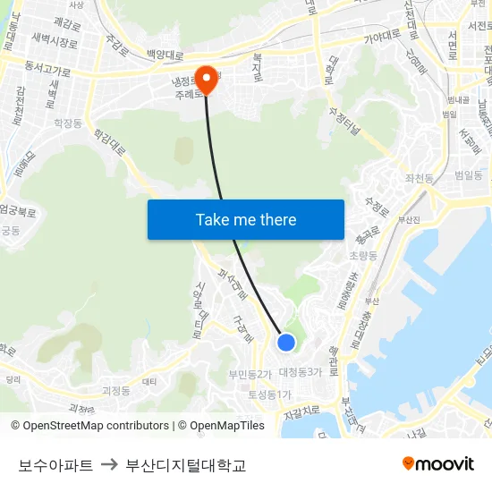 보수아파트 to 부산디지털대학교 map