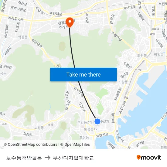 보수동책방골목 to 부산디지털대학교 map